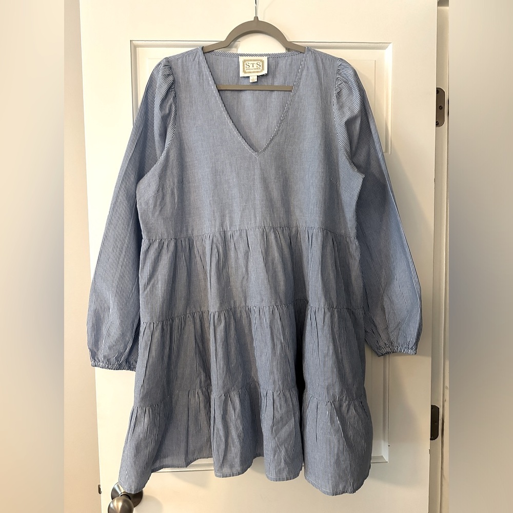 Sail to Sable Striped Long Sleeve Tiered Mini Dress